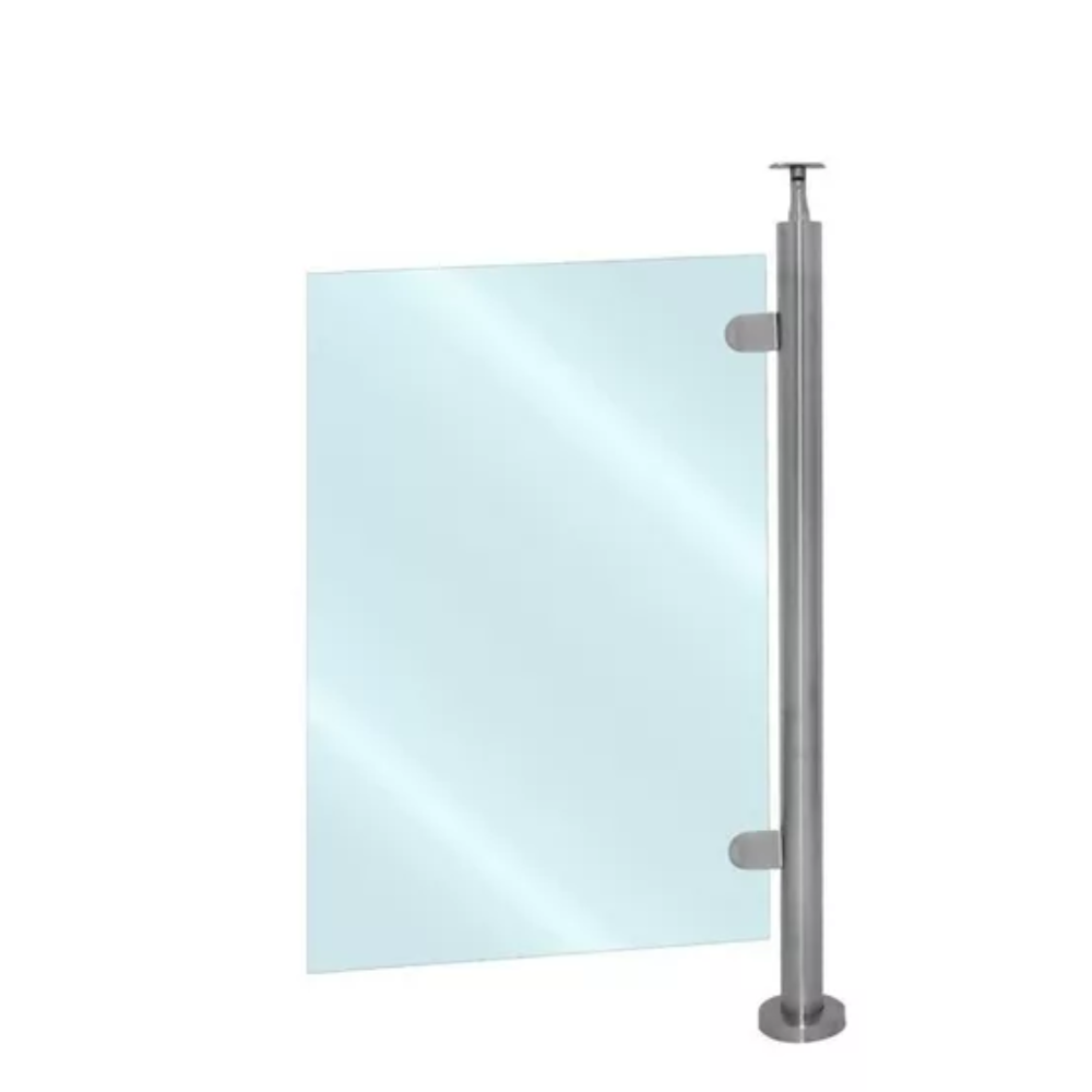 POSTE PARA VIDRIO TEMPLADO DE 2 MORDAZAS DE 85CM ACERO 201