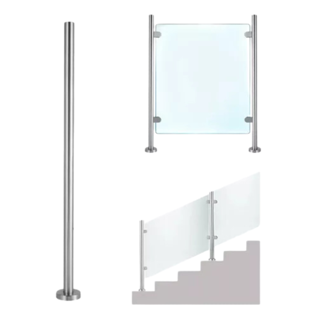 POSTE PARA VIDRIO TEMPLADO DE 2 MORDAZAS DE 85CM ACERO 201 - Imagen 4